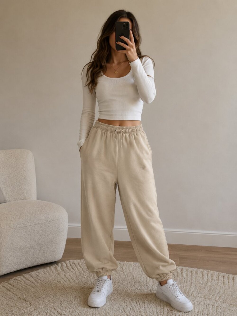 WellBeing Beige Fleece Jogger Sweatpants – Size Medium